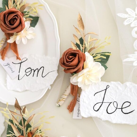 Set of 6 Terracotta Wedding Boutonniere for Men Artificial Flowers for Wedding G - Picture 2 of 9